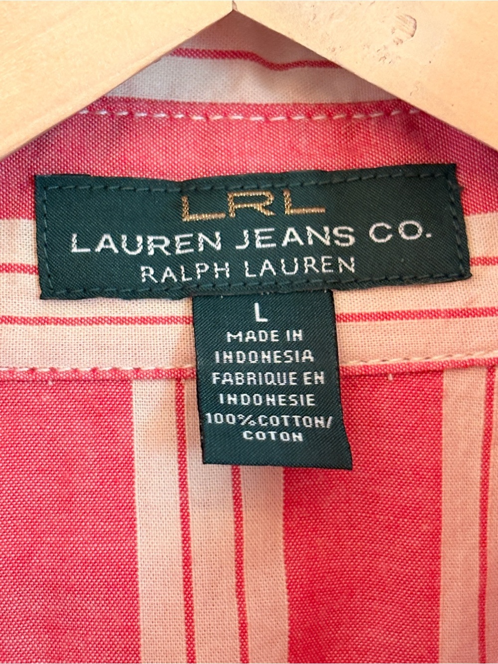 Vintage LRL Ralph Lauren Jeans Co. Red and cream striped utility button-down (L) - Picture 2 of 8